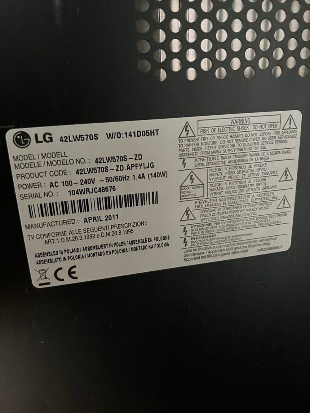 T&eacute;l&eacute;vision LG 108cm 3D Photos/Video/TV