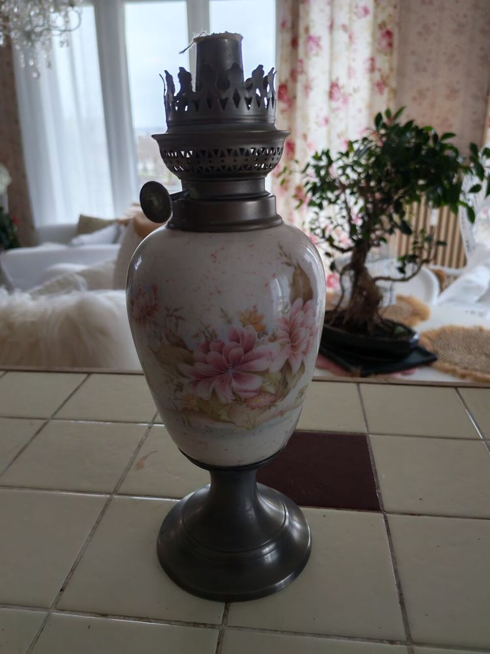 Lampe en &eacute;tain et c&eacute;ramique hauteur 30 cm Décoration