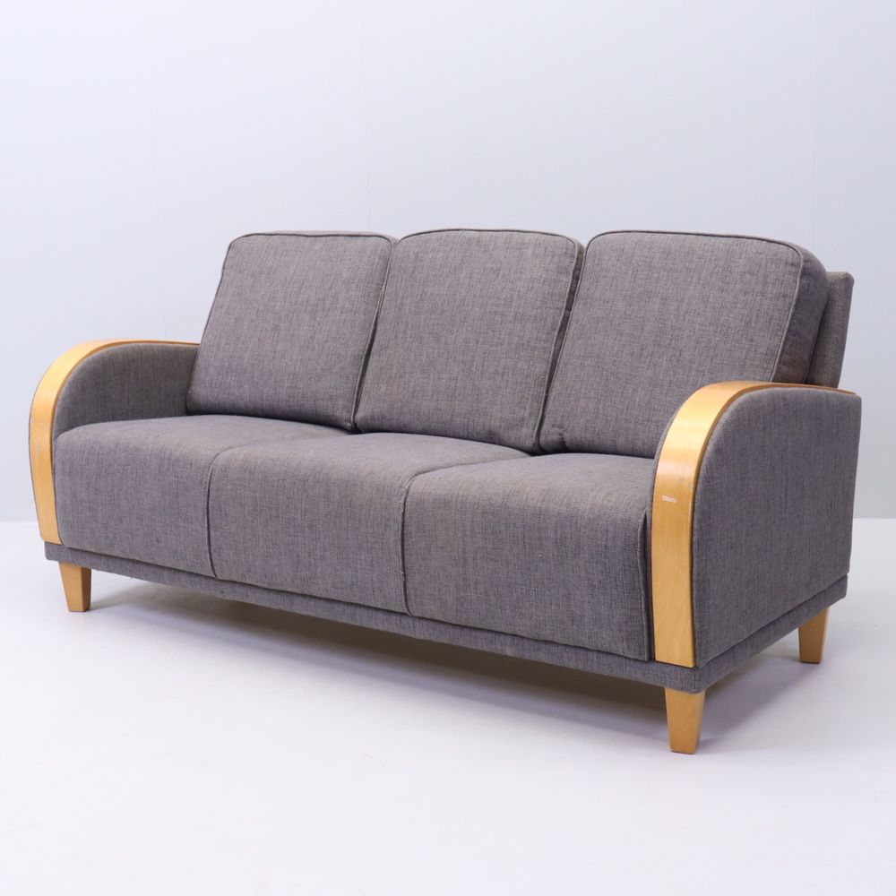 Canap&eacute; 3 places de style Art d&eacute;co tissu gris et bois cintr&eacute; Meubles