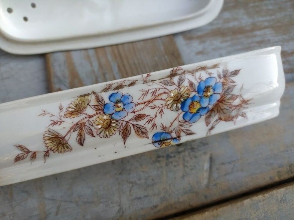 Ancienne Boite Porte Brosse &agrave; Dent Porcelaine Th&egrave;me Floral 
