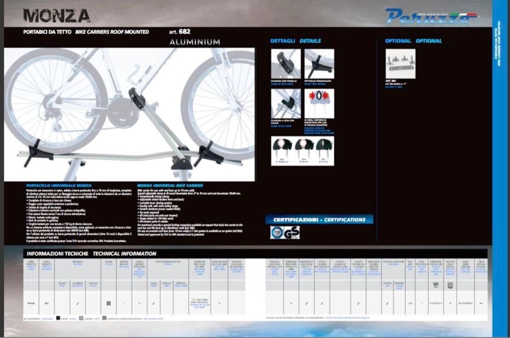 Porte velo toit voiture DOAE-Peruzzo type "Monza" Vélos