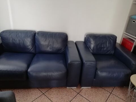 Canap et fauteuil cuir bleu Miramas (13)