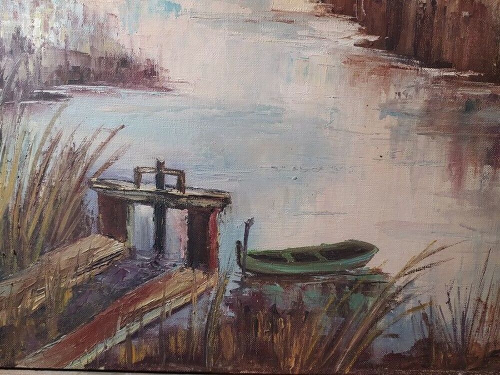 Ancien Tableau Lac Paysage de Sologne Loir et Cher Sign&eacute; Décoration