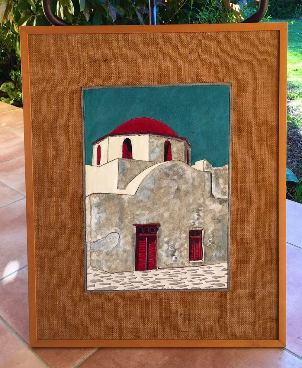 Tableau: Oeuvre grecque unique sign&eacute;e, patchwork de cuirs Décoration