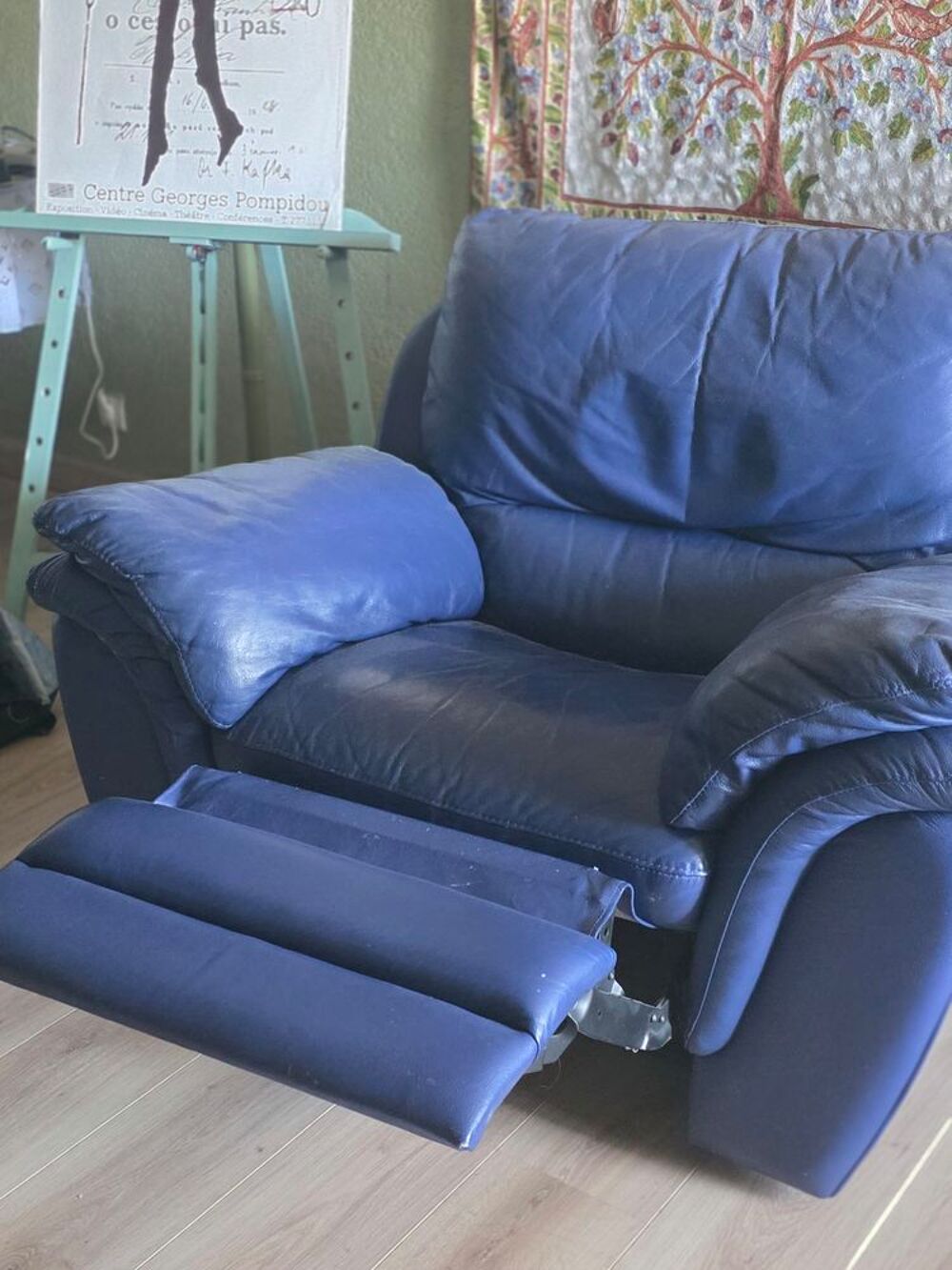 Fauteuil relaxation cuir bleu Meubles