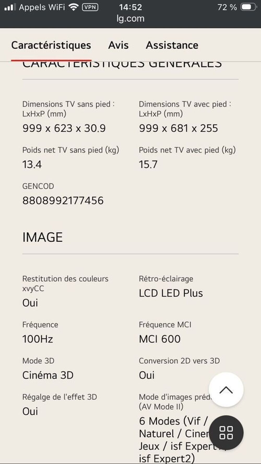 T&eacute;l&eacute;vision LG 108cm 3D Photos/Video/TV