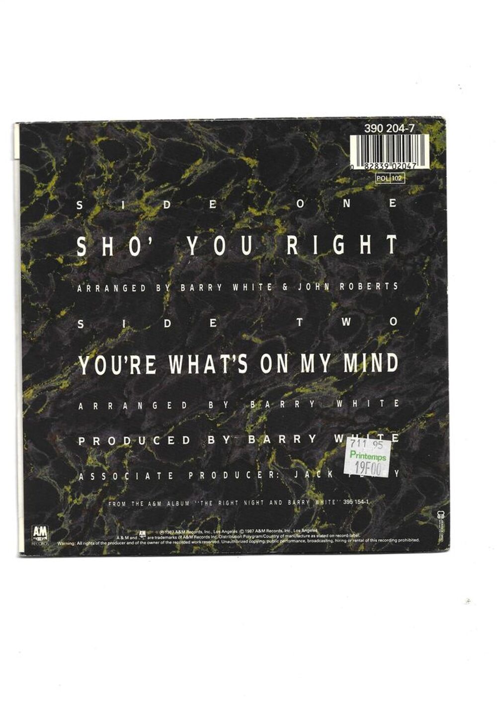 Barry White "Sho'You Right" CD et vinyles