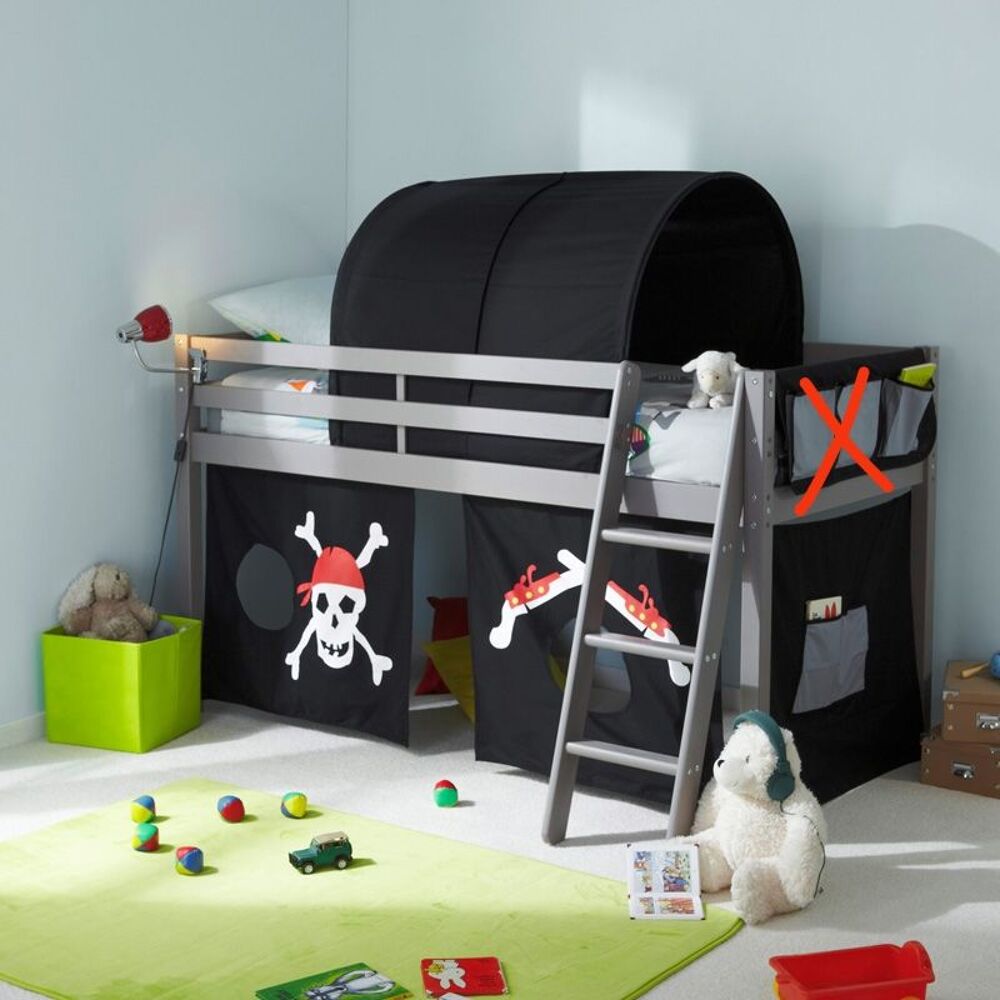Lit mezzanine pirates en 90 avec tunnel Mobilier enfants