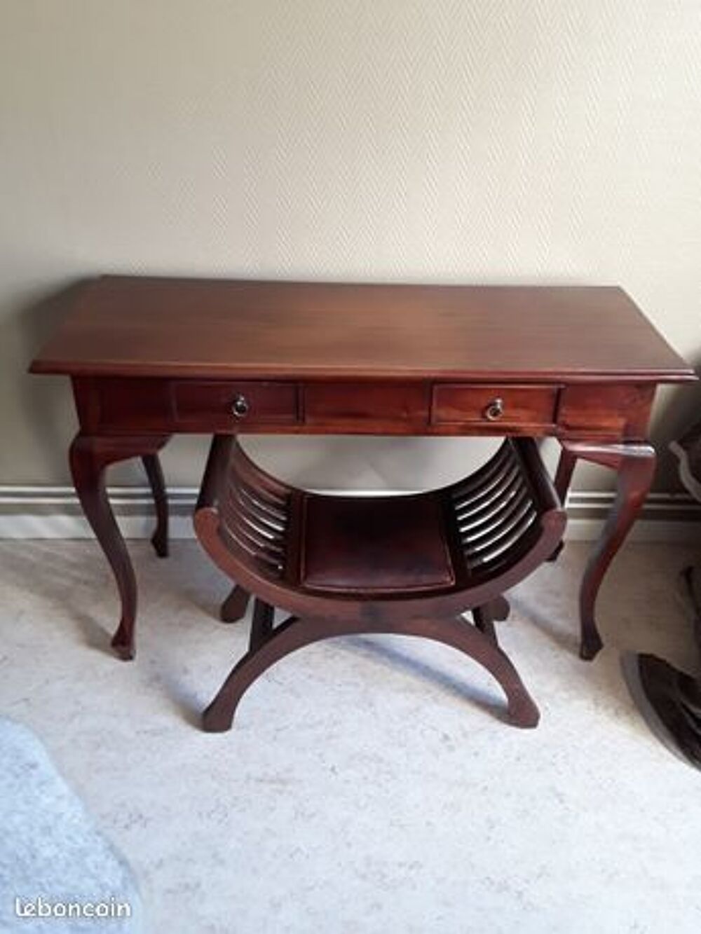 Console 2 tiroirs avec tabouret cuir Meubles