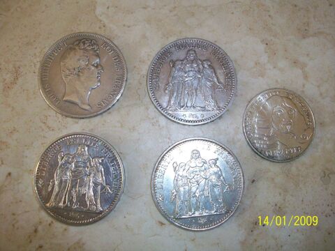 LOT  de 5 pi�ces  Fran�aises  en  ARGENT 105 Belgentier (83)