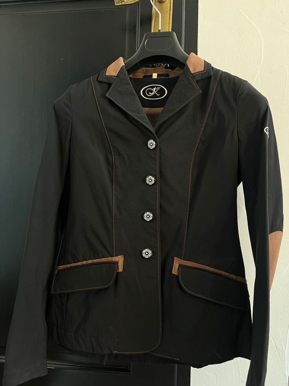 Veste de concours &eacute;quitation noire et camel Sports