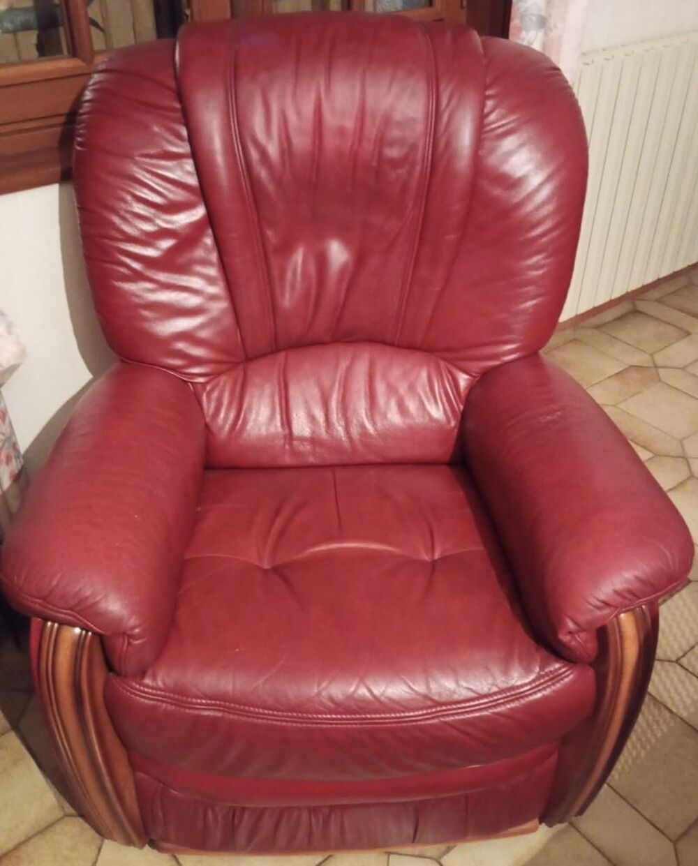 Canap&eacute; cuir + fauteuil bordeaux Meubles