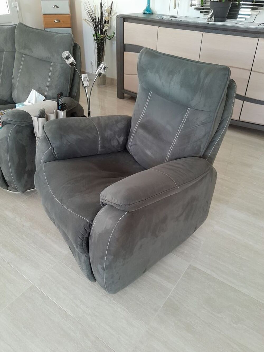 SALON EN TISSU MICROFIBRE GRIS Meubles