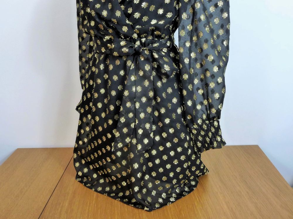 Robe Noir &agrave; Motif Dor&eacute; &agrave; Manches Longues- Taille 36- Naf Naf Vêtements