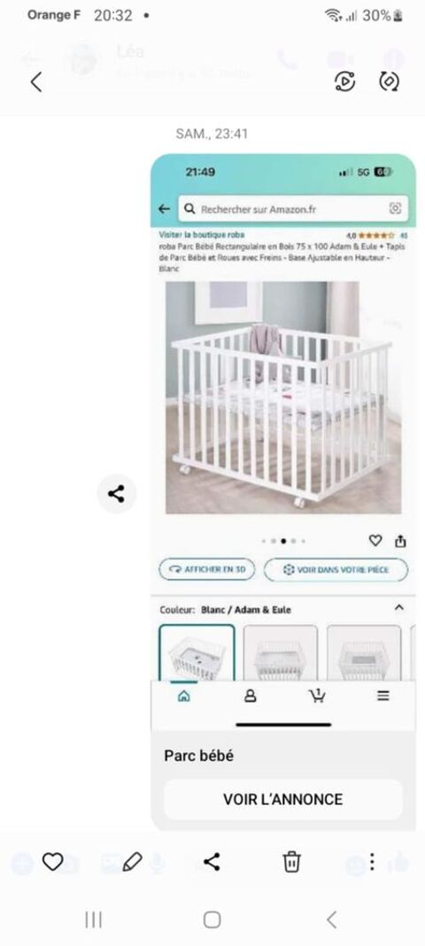 Parc lit bb plus tour de lit bb 80 L'Isle-sur-Serein (89)