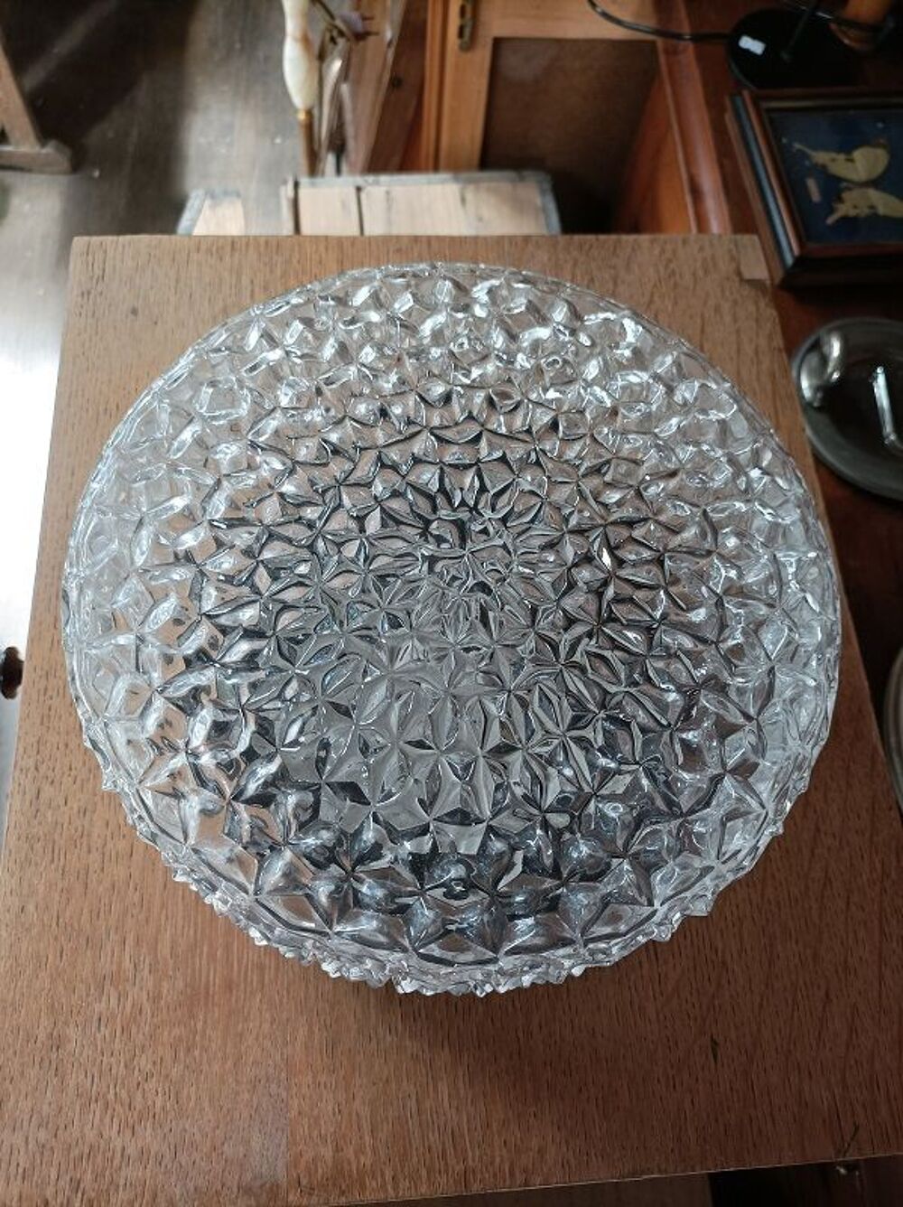 Plafonnier applique pointe diamant verre moul&eacute; base bak&eacute;lite Décoration