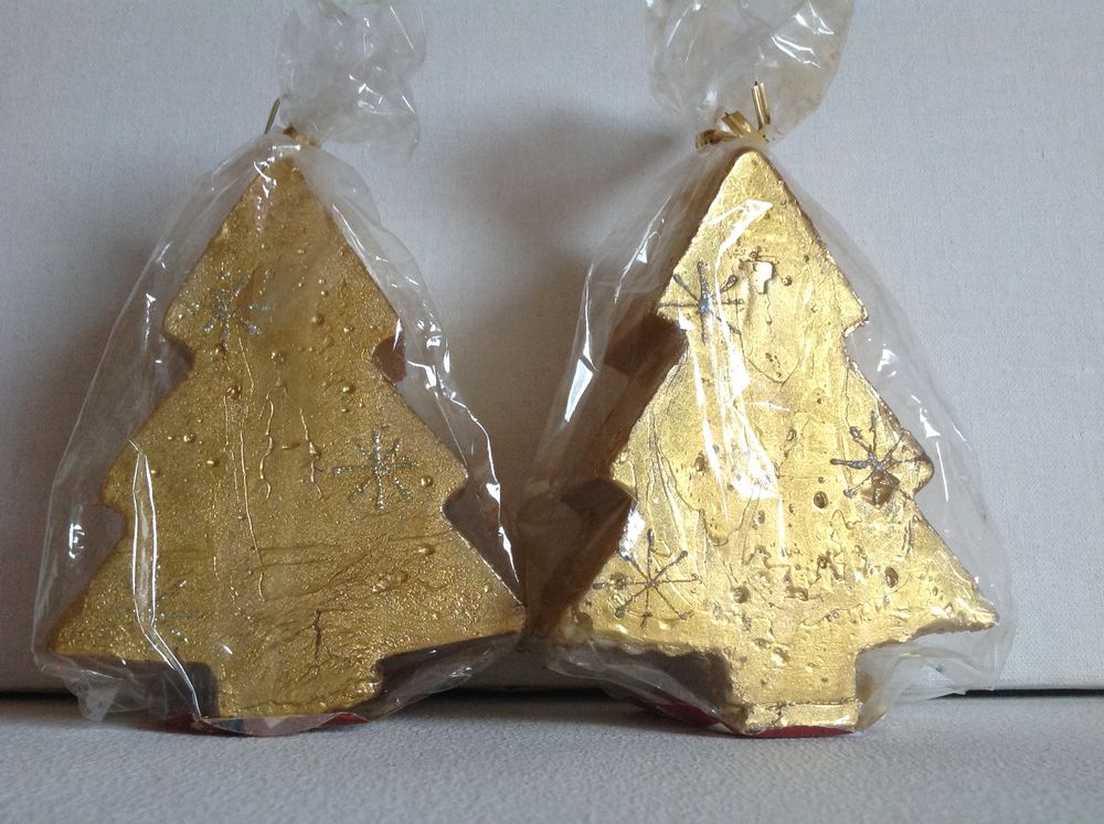 LOT DE DEUX BOUGIES DOR&Eacute;ES SAPIN DE NOEL Décoration