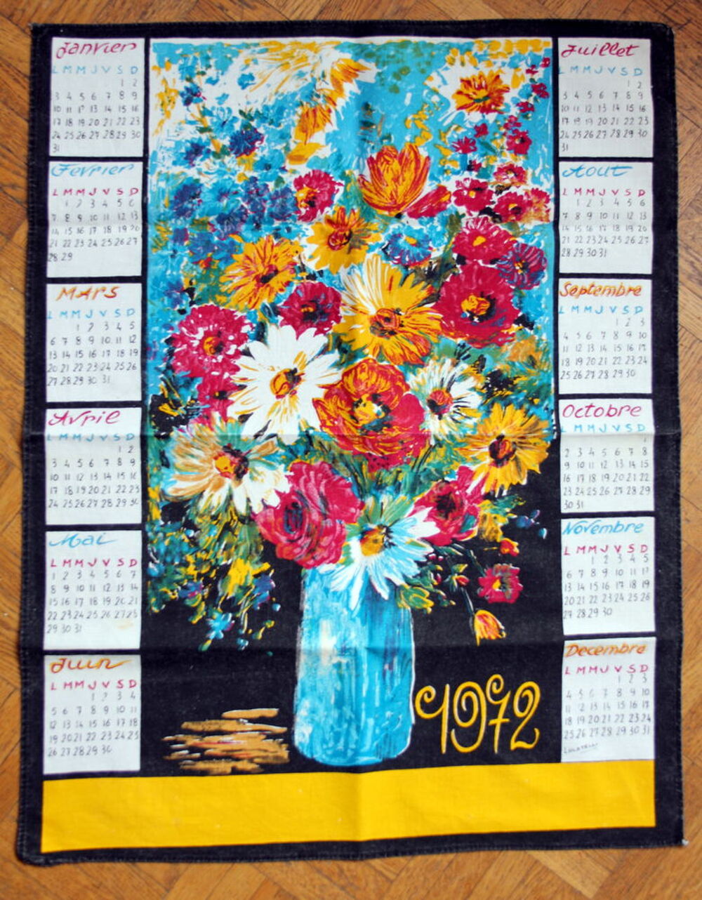 Torchon calendrier 1972 Décoration