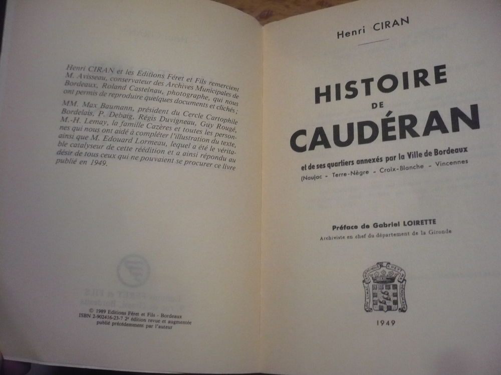 HISTOIRE DE CAUD&Eacute;RAN et ses quartiers par Henri CIRAN (1989) Livres et BD