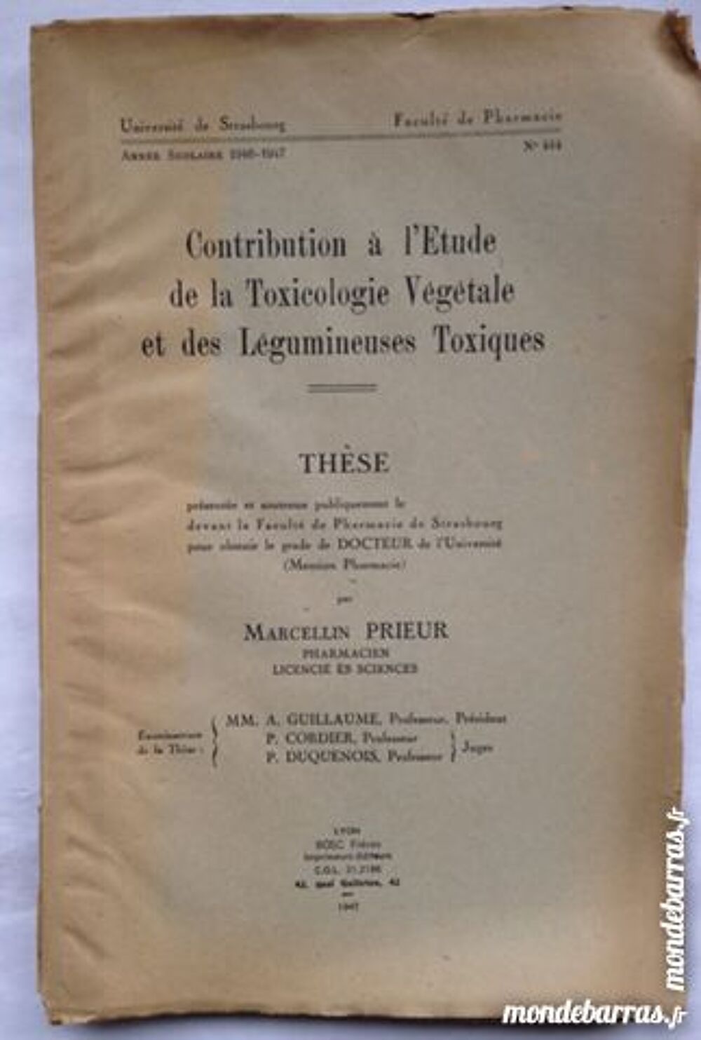 contribution &agrave; l'&eacute;tude de la toxicologie v&eacute;g&eacute;tale Livres et BD