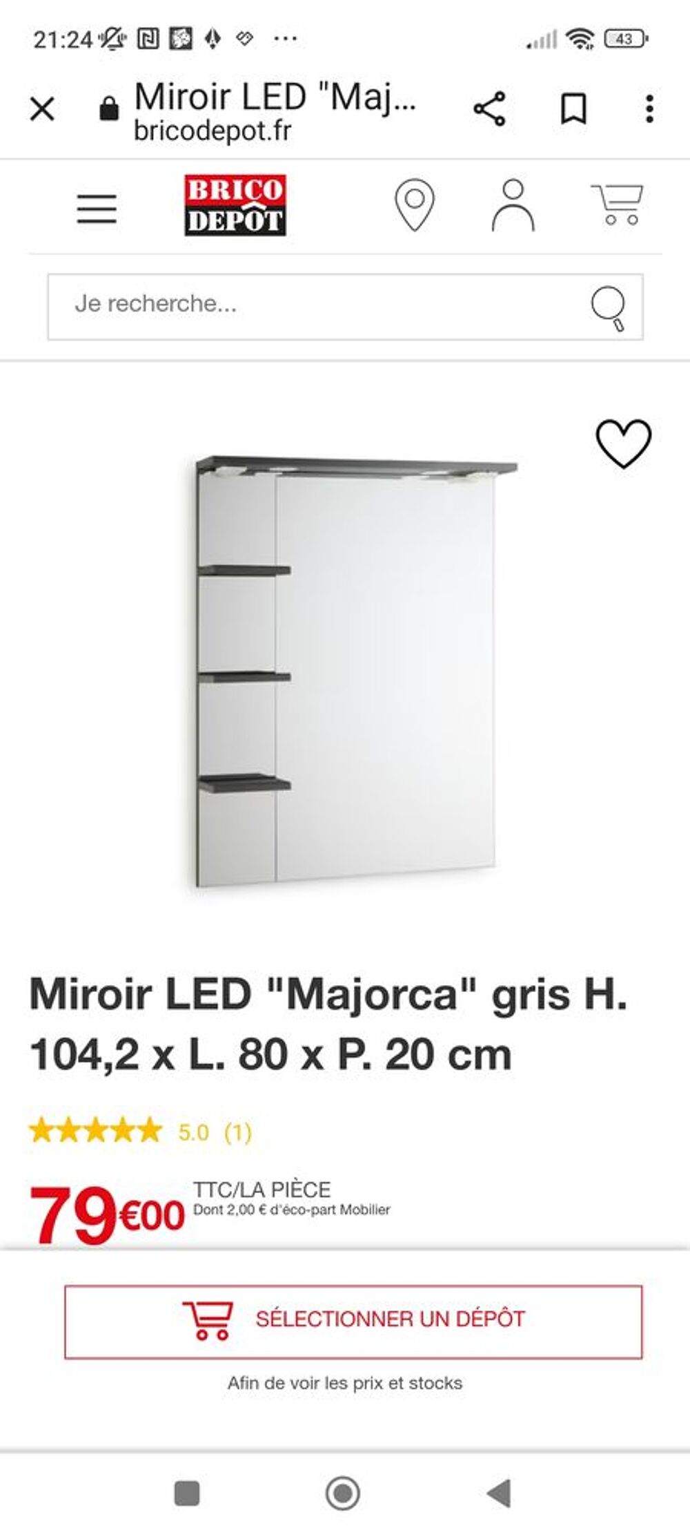 Miroir LED avec Ses 3 &eacute;tag&egrave;res tout neuf Meubles