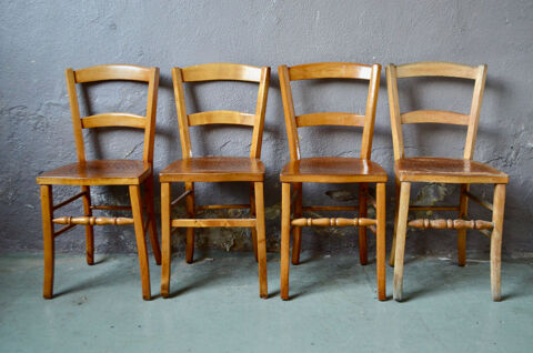Série de 4 chaises bistrot vintage en bois style bohème lot 320 Wintzenheim (68)