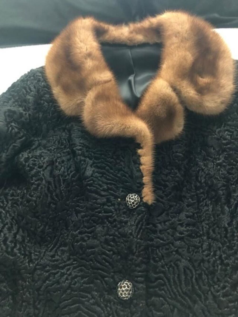MANTEAU fourrure ASTRAKAN col vison vintage Vêtements