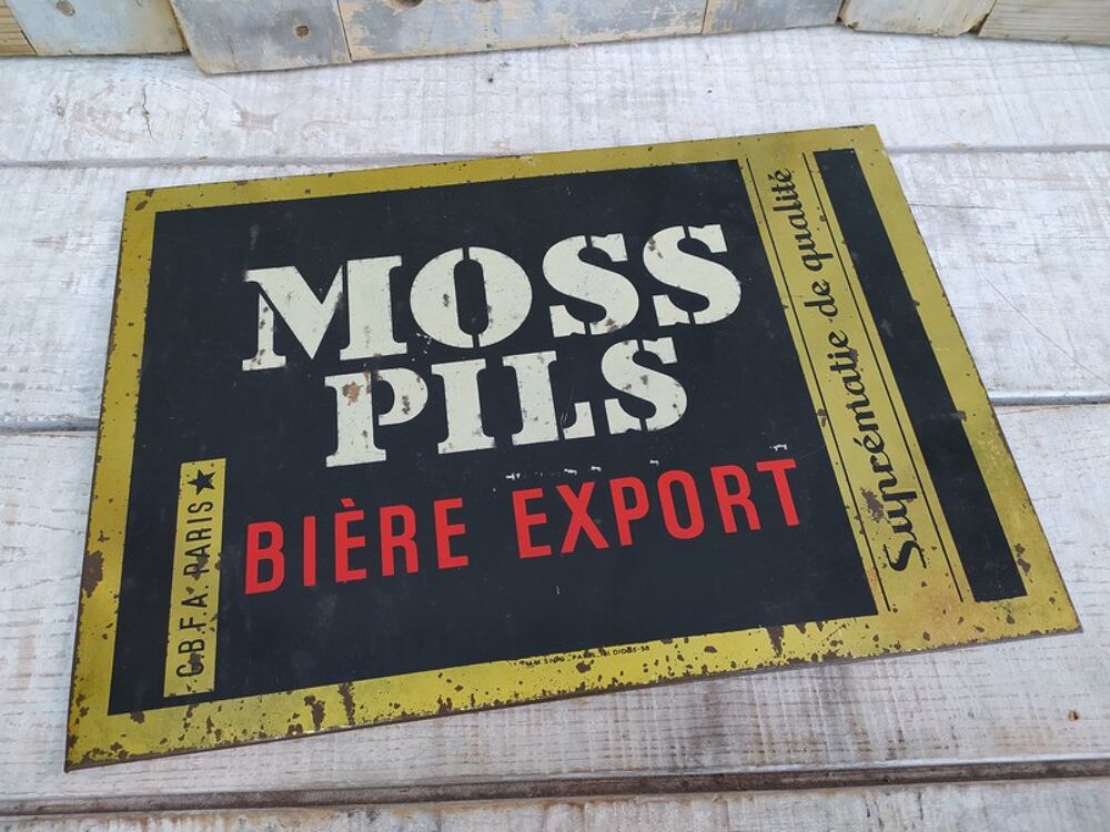 Ancienne Plaque T&ocirc;le Publicitaire Bi&egrave;re Moss Pils 
