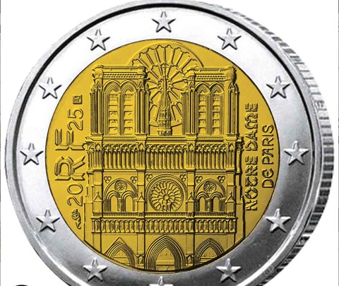 Pièce 2 euros   Fleur de Coin   NOTRE DAME DE PARIS 2025 Reims (51)
