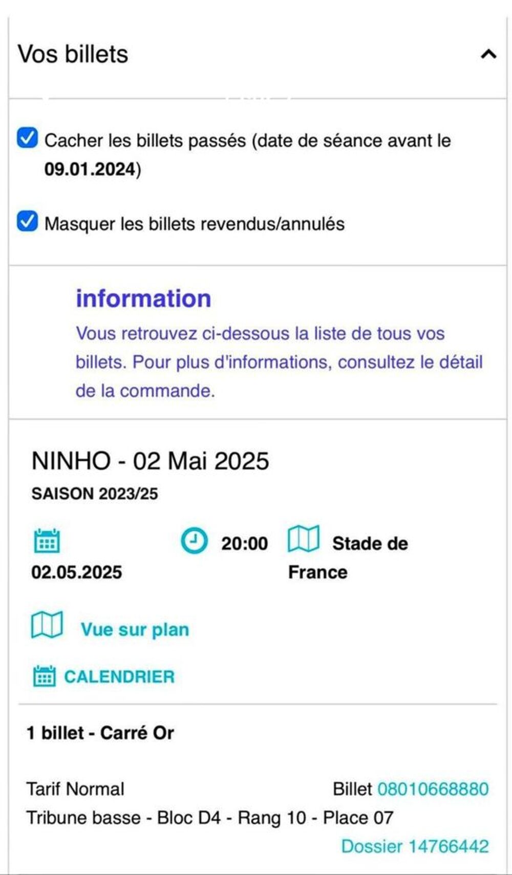  Billet concert ninho au stade de France Billetterie