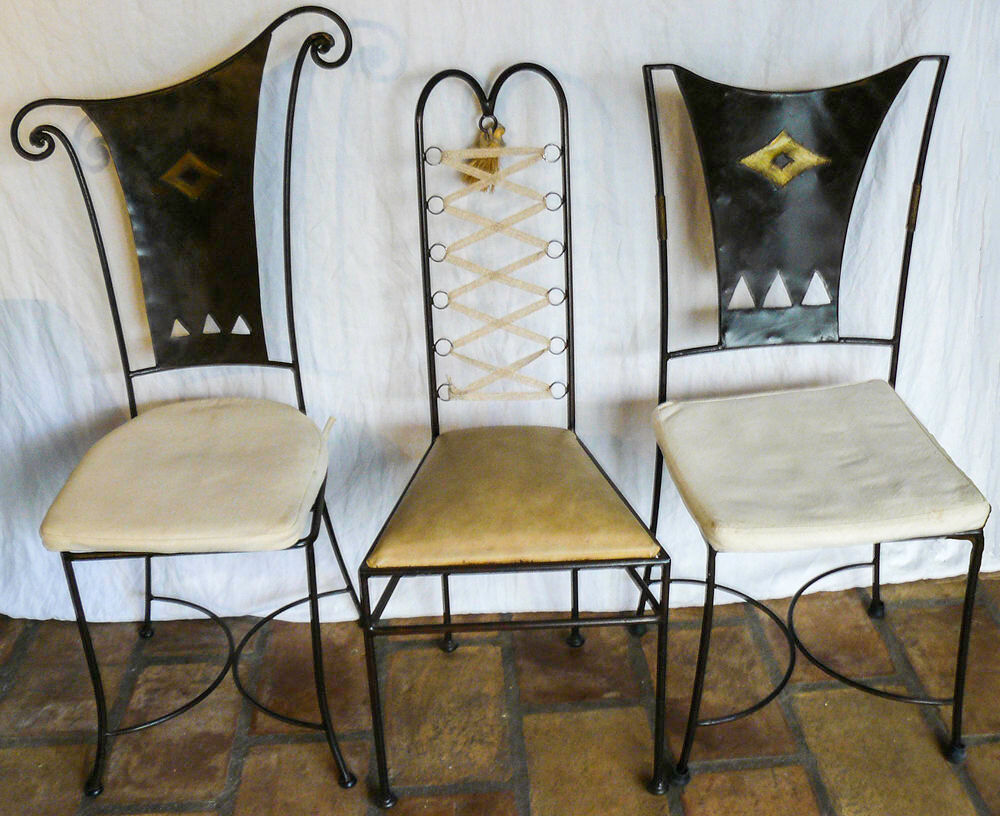 table haute travertin et fer forg&eacute; + 4 chaises Meubles