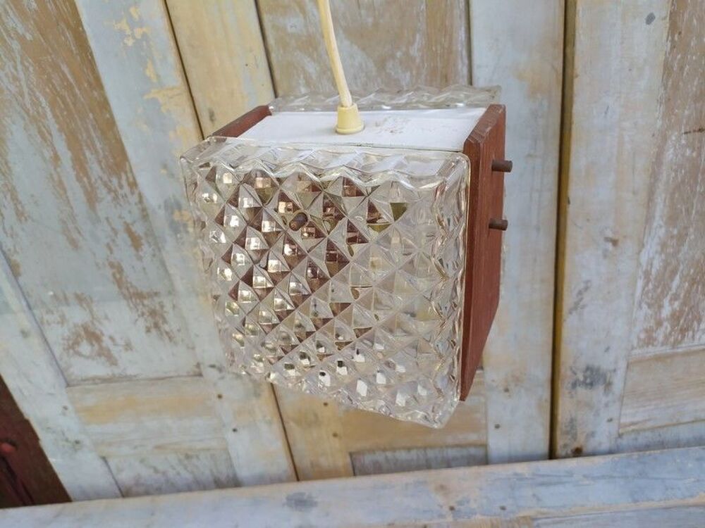 Lampe Suspension Bois et Verre Design Vintage Scandinave Décoration
