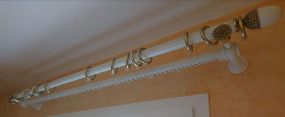 Ensemble tringles &agrave; rideaux, bois et laiton massif D�coration