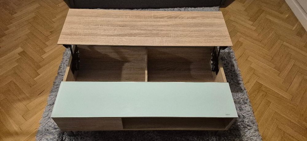 Table basse plateau relevable Blanc et ch&ecirc;ne Meubles