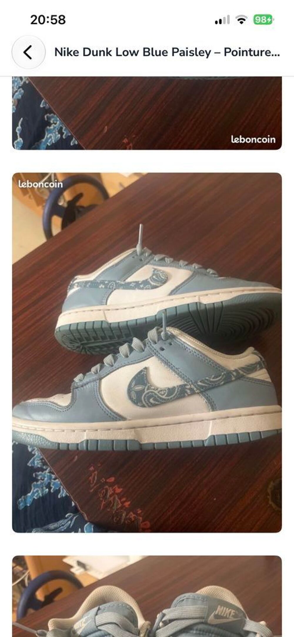 Nike Dunk Low Blue Paisley - Pointure 37,5 - &eacute;tat neuf sans la bo&icirc;te de chaussures Chaussures