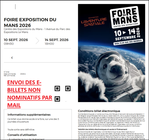 2 billets pour la Foire du Mans 2026 pour journée au choix 1 Le Mans (72)