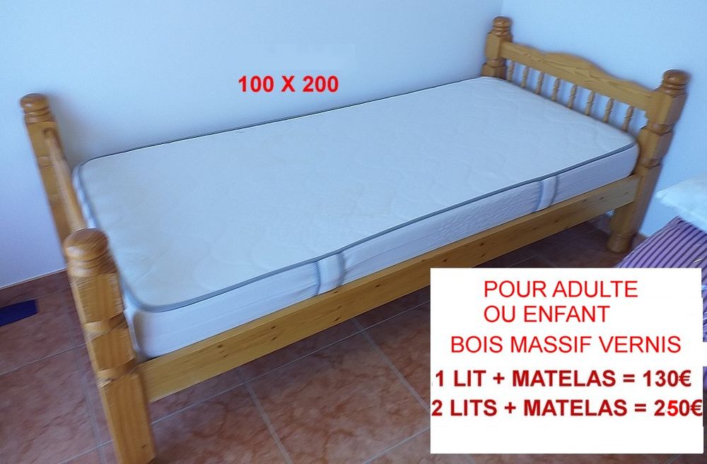 Deux lits mois massif 100x200 bon &eacute;tat pour adulte ou enfant Meubles