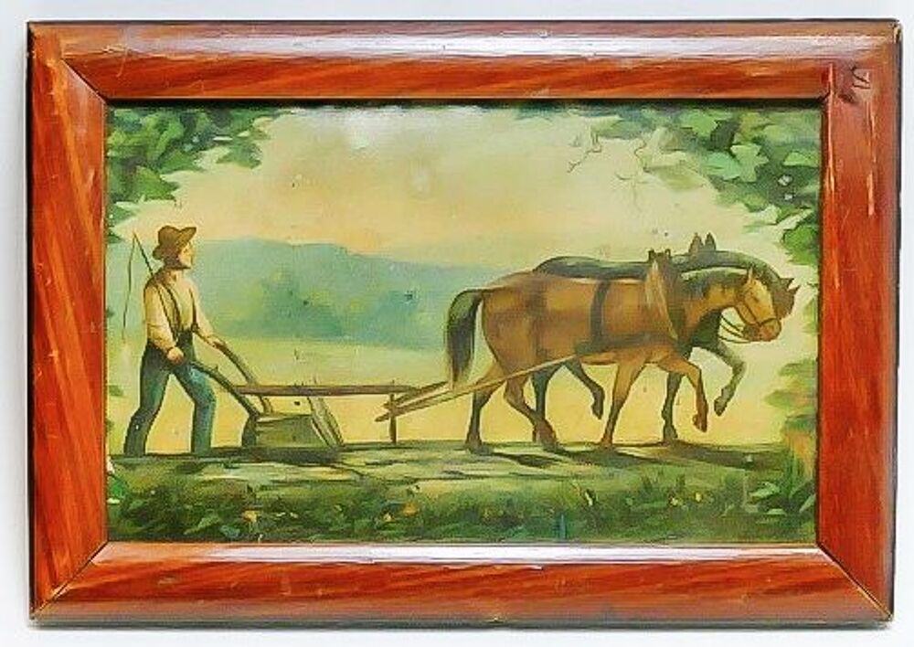 Le laboureur ancienne gravure dans son cadre d'origine. 
