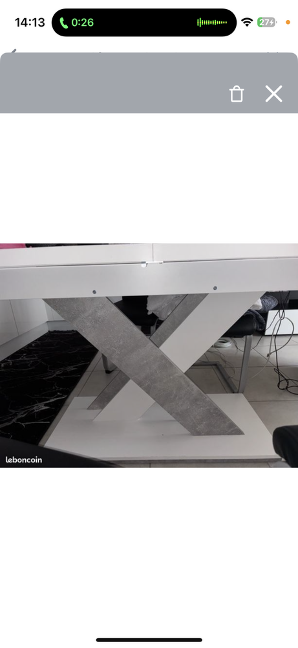 Table &agrave; manger grise b&eacute;ton et blanche 140-180cm (rallonge) Meubles