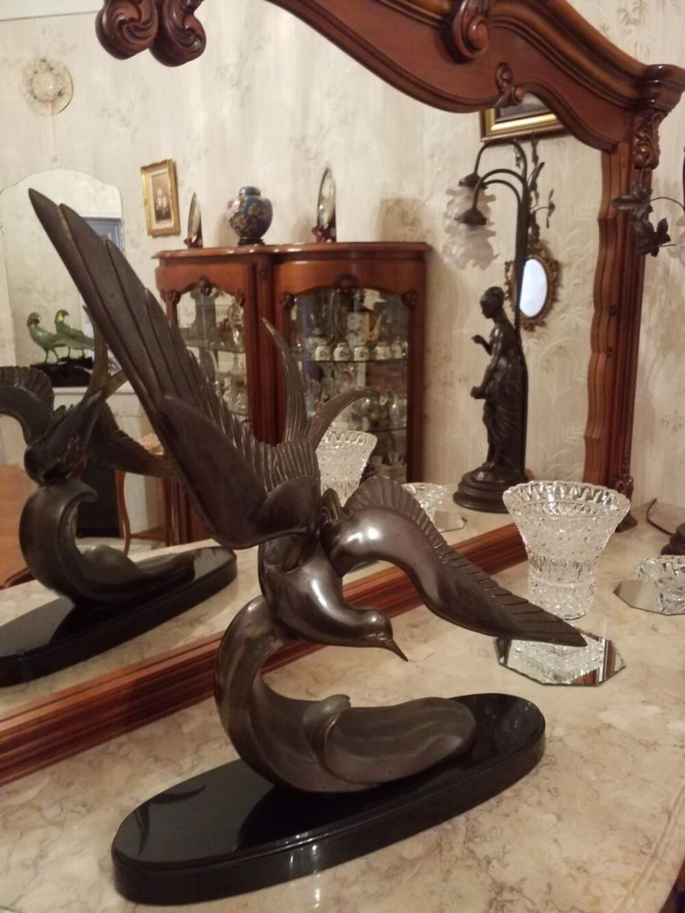 2 statues'oiseaux"bronze" (en regule) Décoration