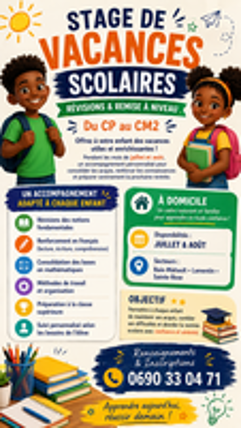   STAGE DE VACANCES SCOLAIRES 
Révisions & Remise à Niveau
