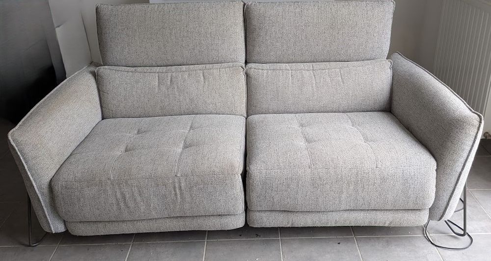 Canap&eacute; 3 places 2 relax &eacute;lectriques CALVINE ? Tissu gris cla Meubles