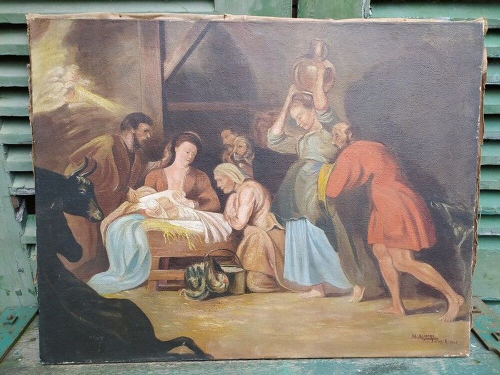 Ancien Tableau Sc&egrave;ne Adoration des Bergers d'apr&egrave;s Rubens Décoration