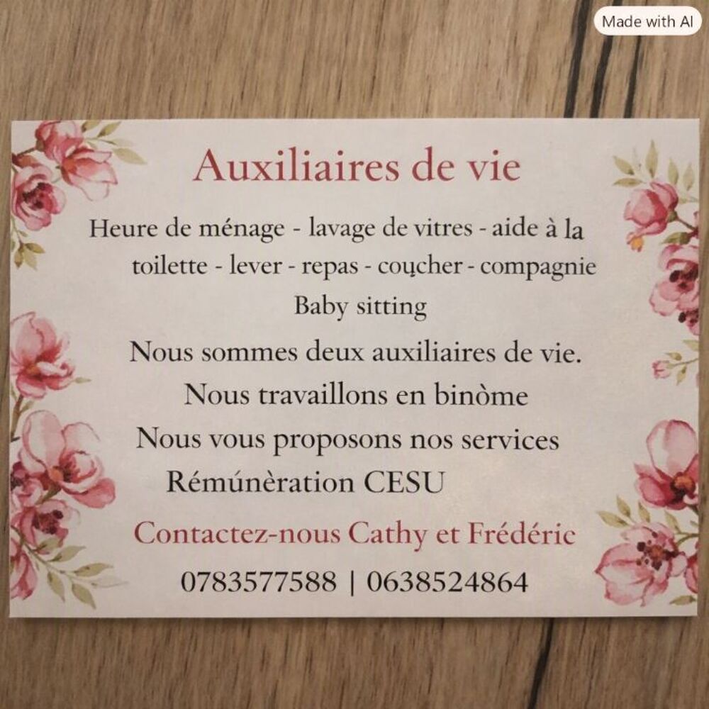   Auxiliaire de vie Cathy et Frédéric 