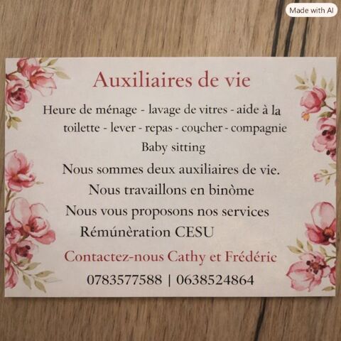 Auxiliaire de vie Cathy et Fr&eacute;d&eacute;ric 0 38350 La mure