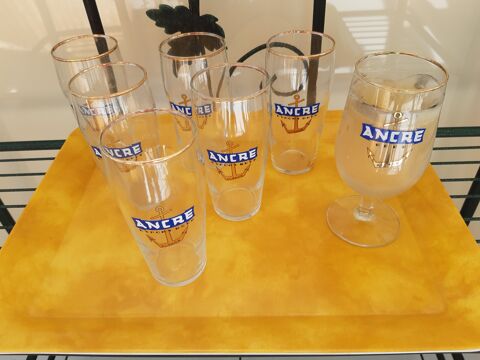 12 Verres Ancre Dor�e et Bleue + Verre Bougie Ancre 1970. 25 Le Vernois (39)