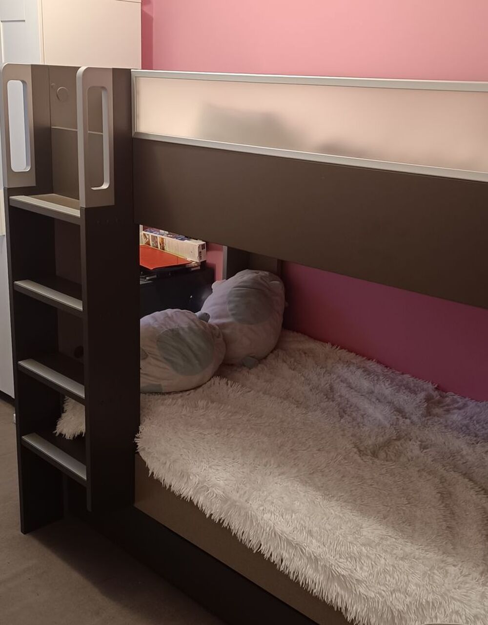 Lit superpos&eacute; Gauthier gris+1matelas+tiroir d rangement Mobilier enfants