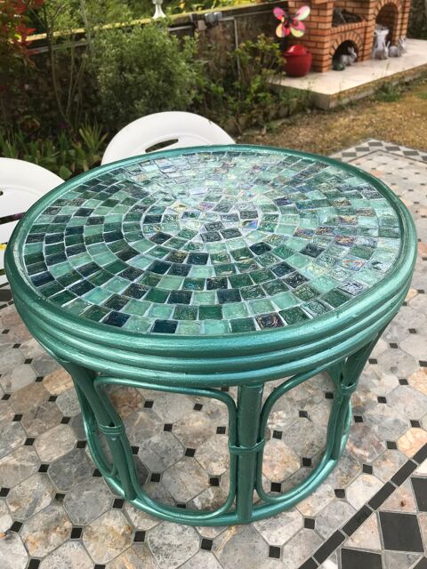 Table de jardin ronde mosaïque bleu océan turquoise  130 Paris 20 (75)
