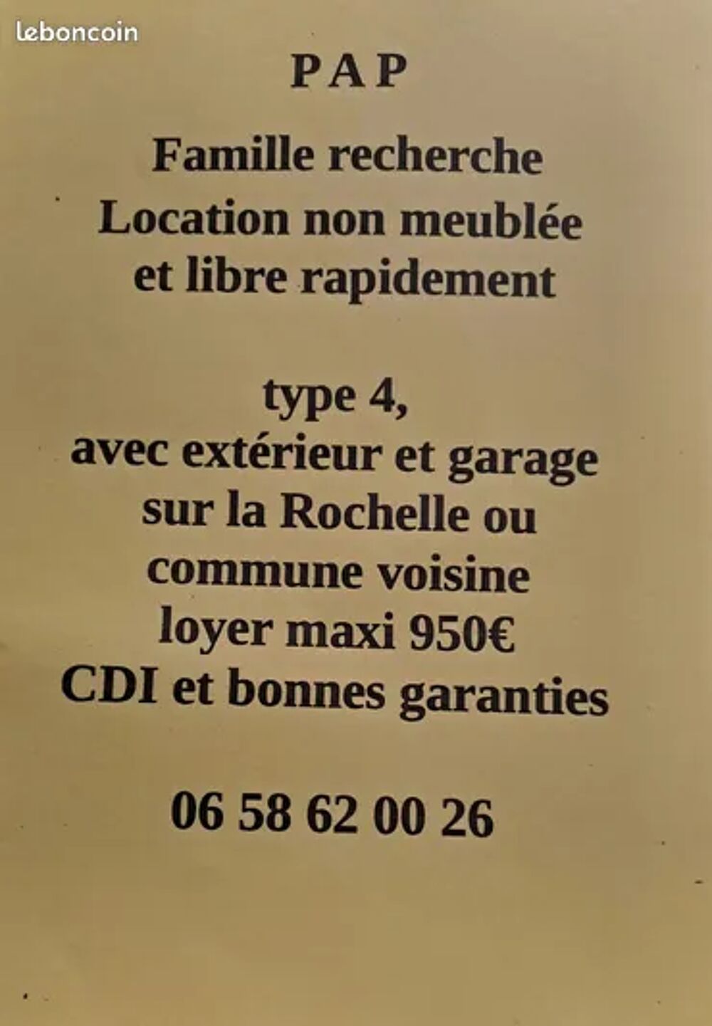 Location Maison RECHERCHE TYPE4 La rochelle
