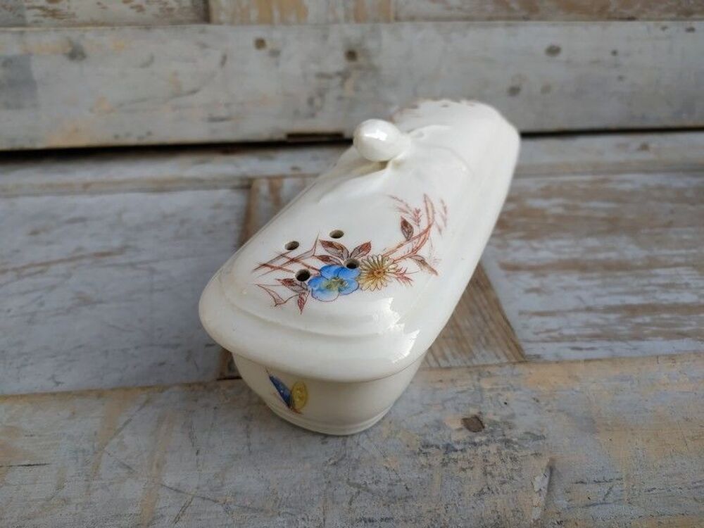 Ancienne Boite Porte Brosse &agrave; Dent Porcelaine Th&egrave;me Floral 
